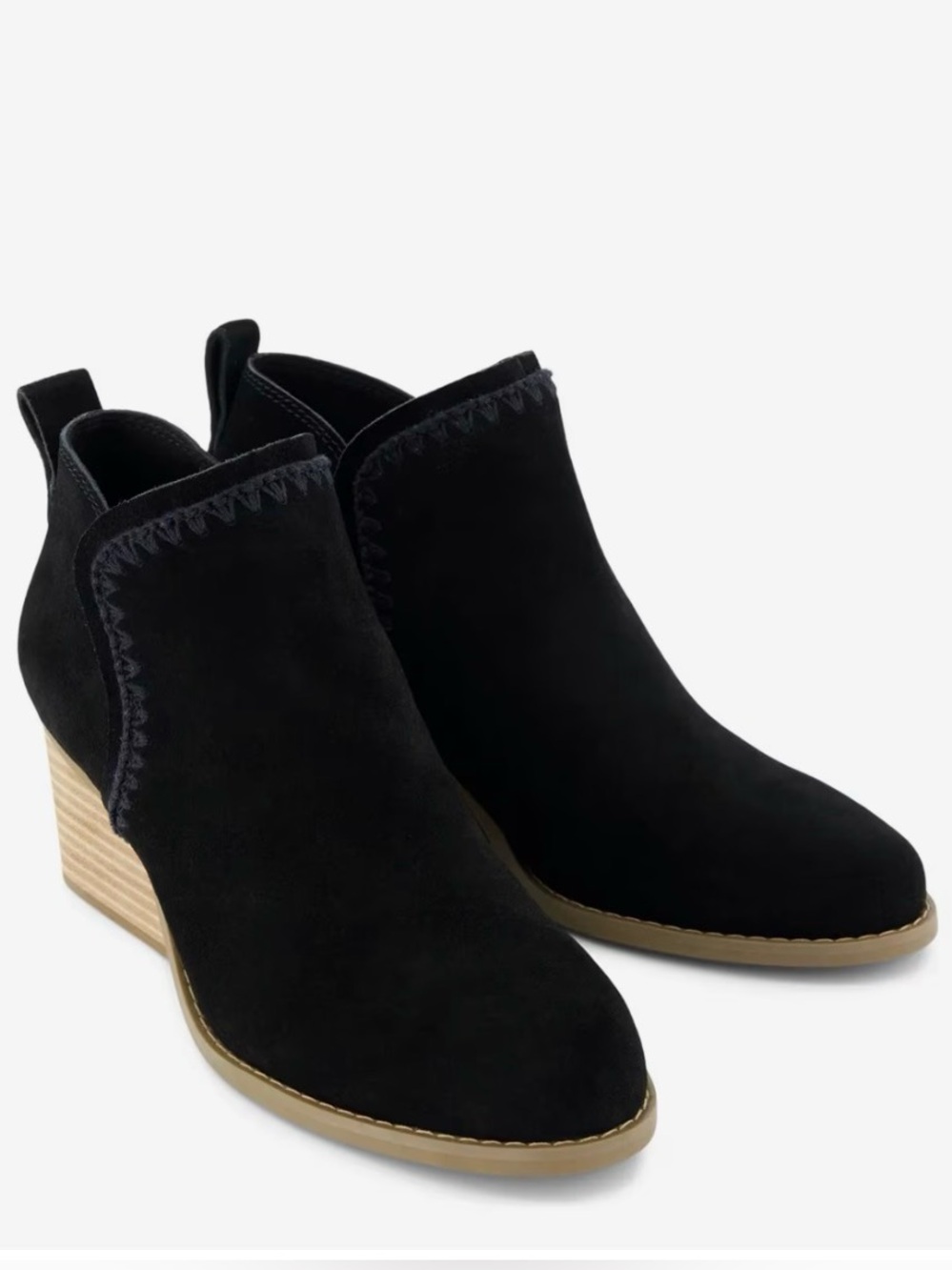 NWT TOMS Kaia Wedge Heel Suede Black Booties